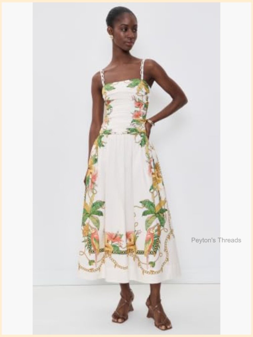 Square Neck Midi Dress with Smocked Back and Adjustable Straps - Picture 2 of 6